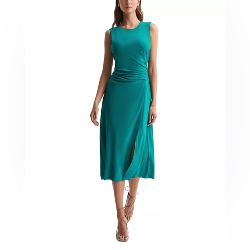 Reiss Green Bodycon Ruched Midi Dress